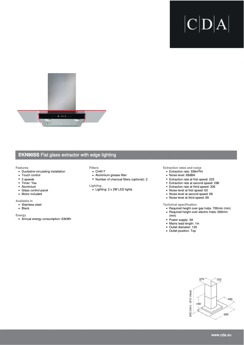 Page n°1 - Fiche technique CDA EKN90SS