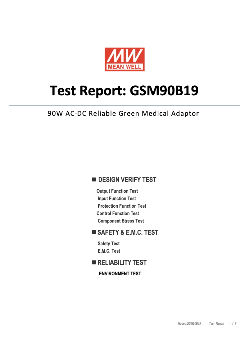 Page 1 de la notice Fiche technique Mean Well GSM90B19-P1M