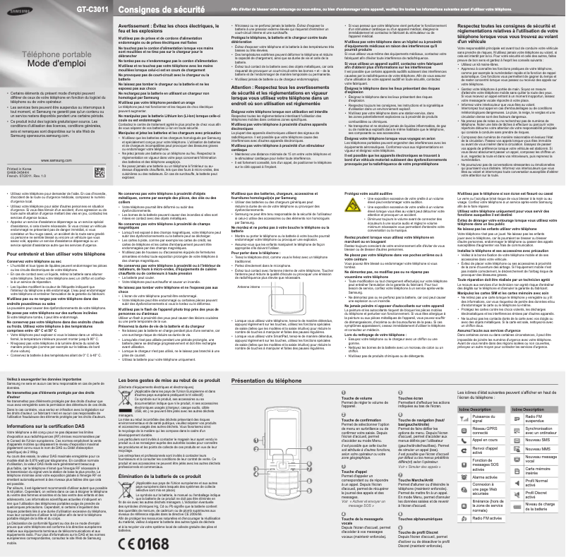 Image de la première page du manuel de l'appareil GT-C3011