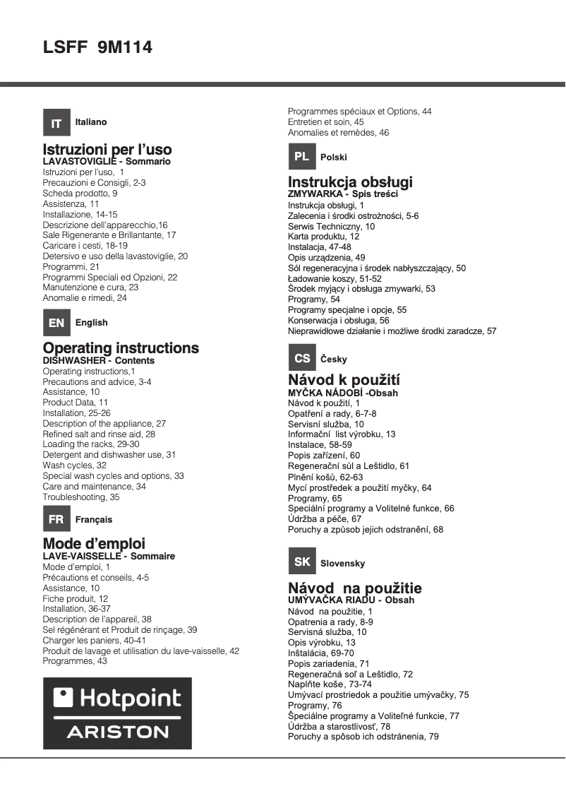Page n°1 - Manuel utilisateur Hotpoint Ariston LSFF 9M114 C EU