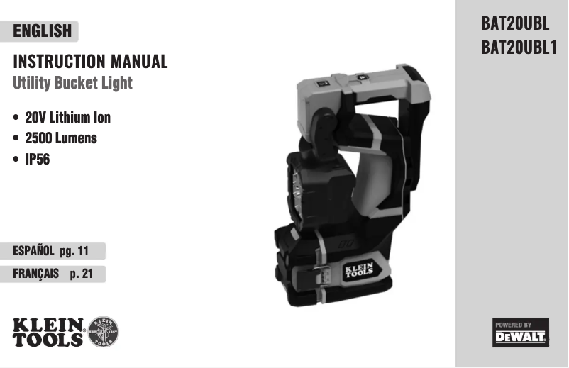 Page 1 de la notice Manuel utilisateur Klein Tools BAT20UBL