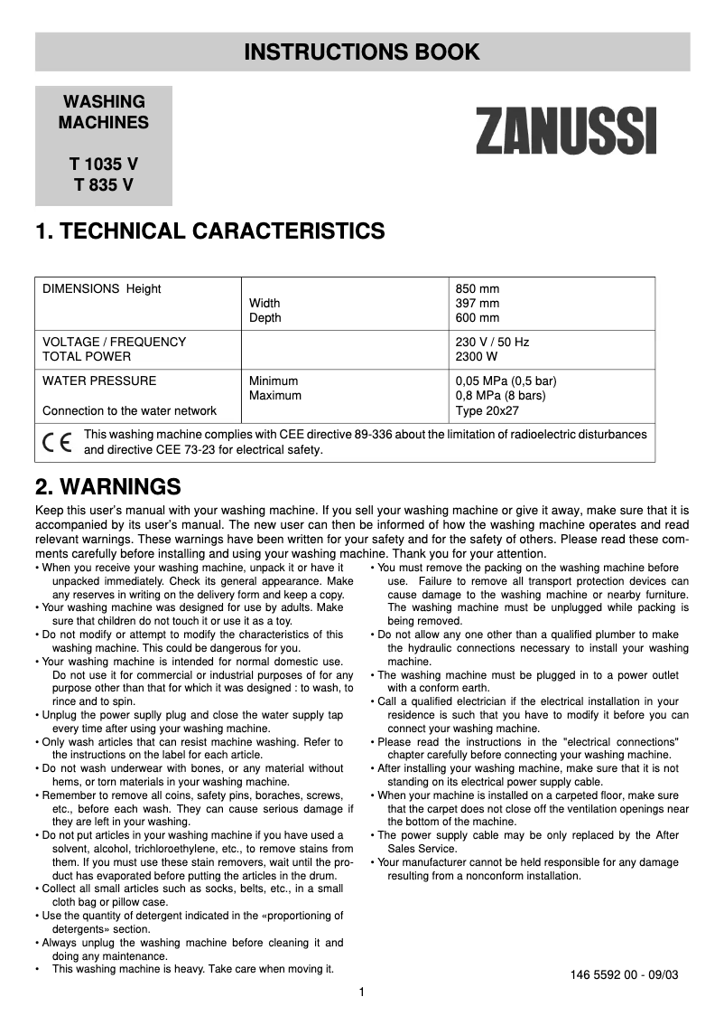 Image de la première page du manuel de l'appareil T1035V