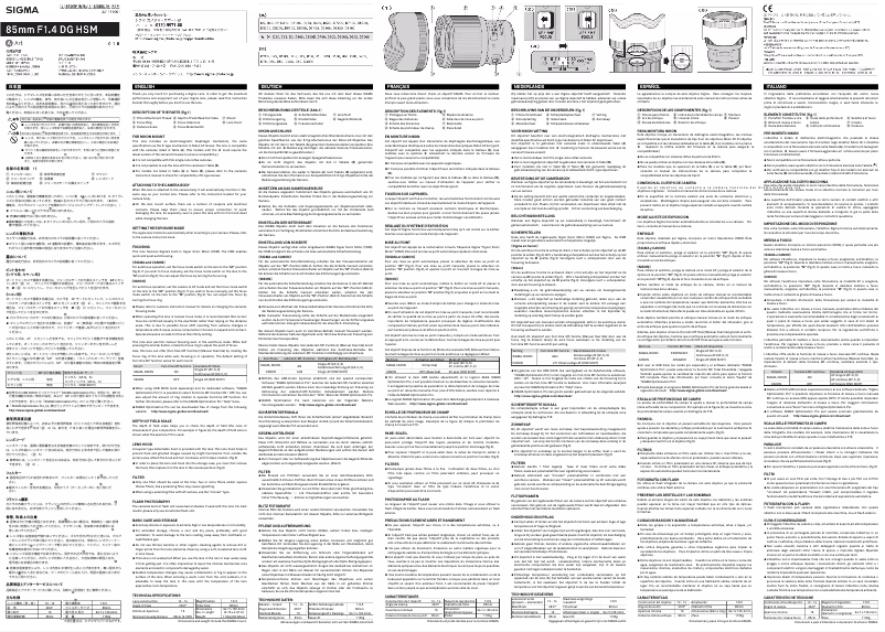 Imagen de la primera página del manual del dispositivo 85mm F1.4 DG HSM