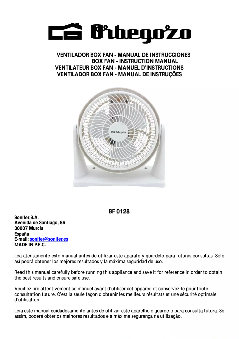 Page 1 de la notice Manuel utilisateur Orbegozo BF 0128