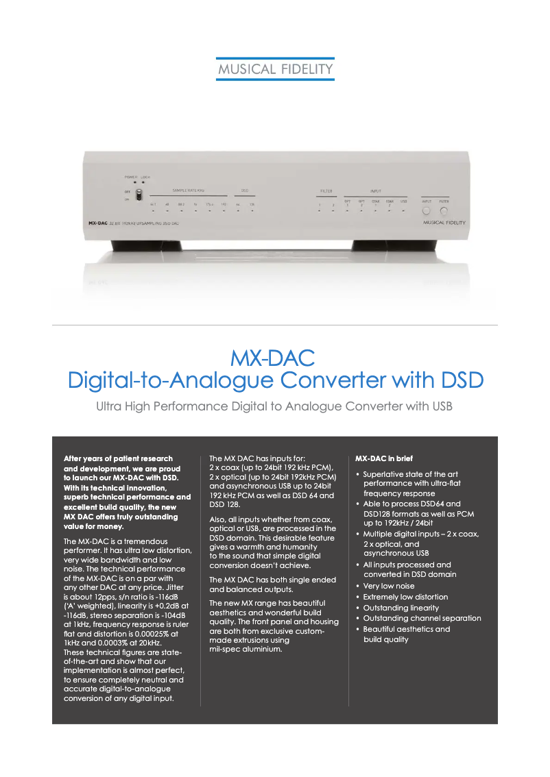 Image de la première page du manuel de l'appareil MX-DAC
