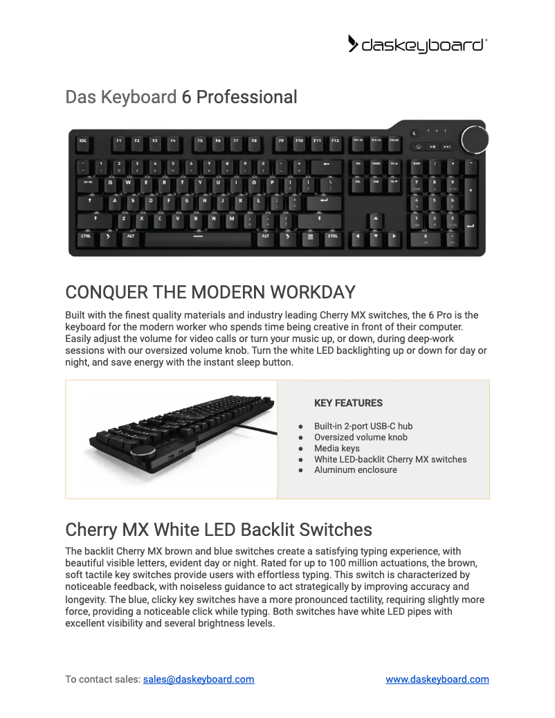 Page 1 de la notice Manuel utilisateur Das Keyboard 6 Professional