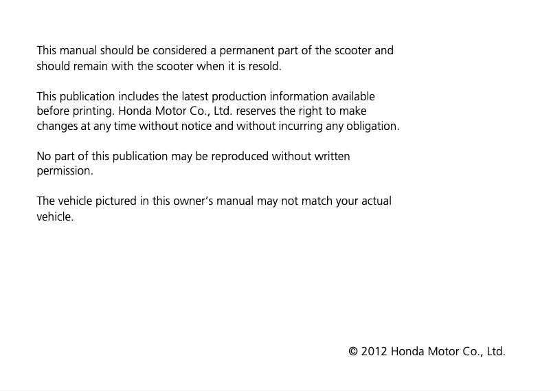 Page 1 de la notice Manuel utilisateur Honda PCX150 (2012)