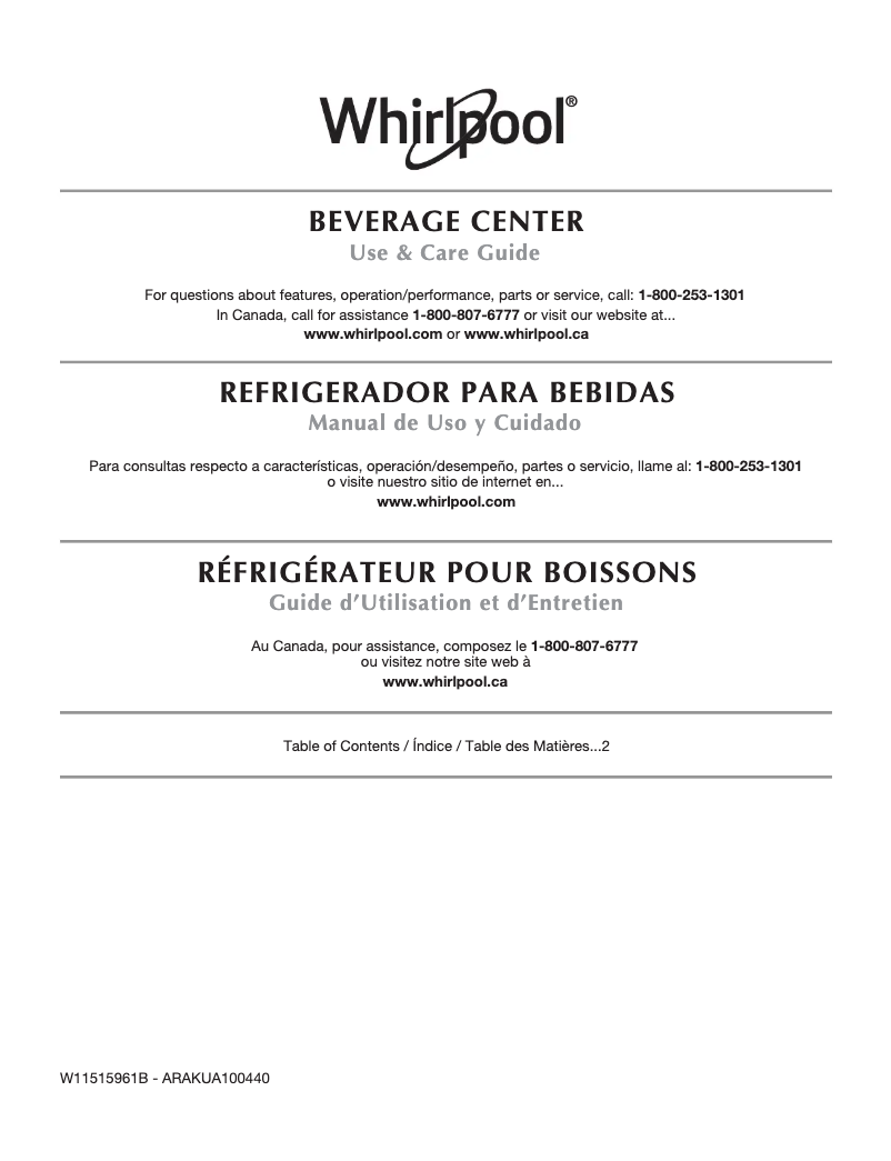 Page 1 de la notice Mode d'emploi Whirlpool WUB35X24HZ