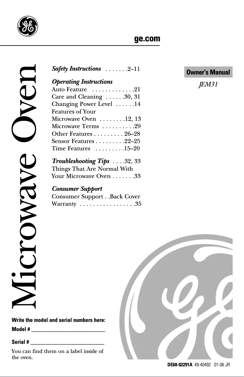 Image de la première page du manuel de l'appareil JEM31SF