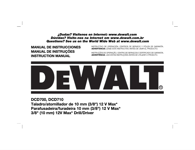 Page 1 de la notice Manuel utilisateur DeWalt DCD700