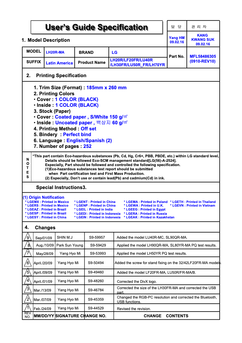 Page n°1 - Manuel utilisateur LG 42LH30FR