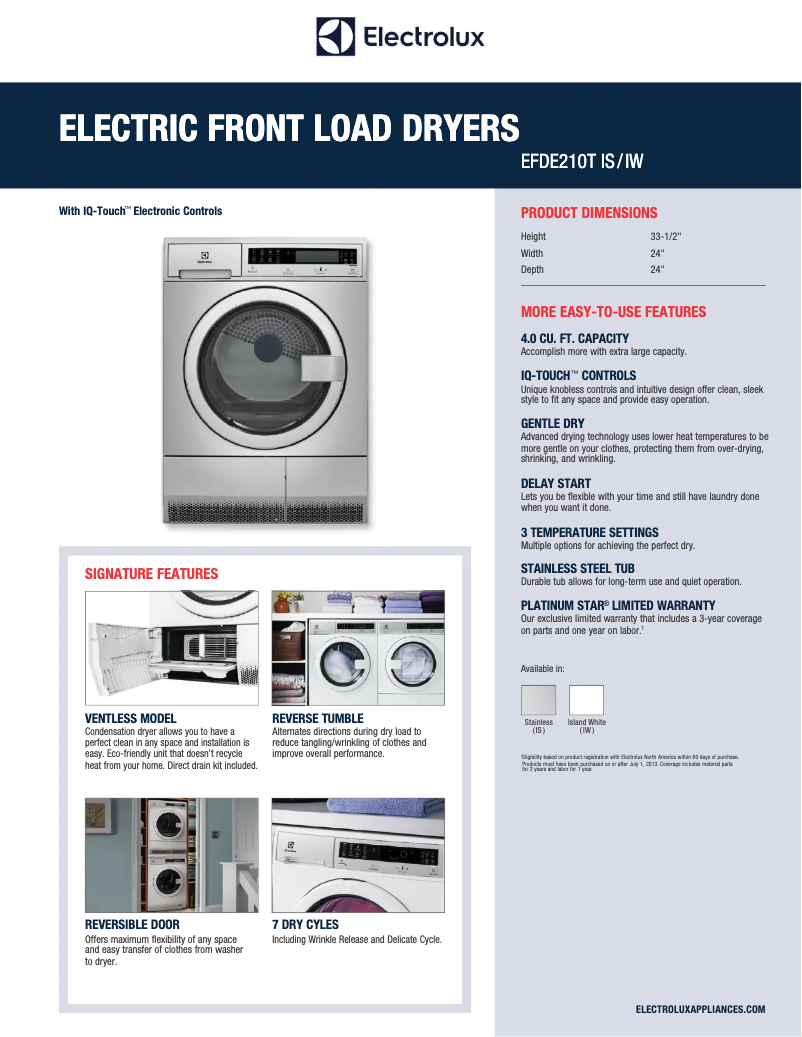 Página 1 del manual Ficha técnica Electrolux EFDE210TIS