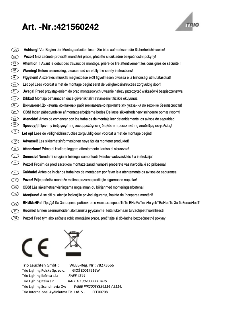 Page n°1 - Manuel utilisateur Trio Lighting Cubango