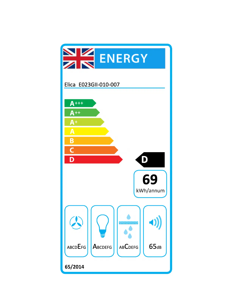 Page 1 de la notice Label énergétique Elica AQUA VITAE 2.0 PRF0184156