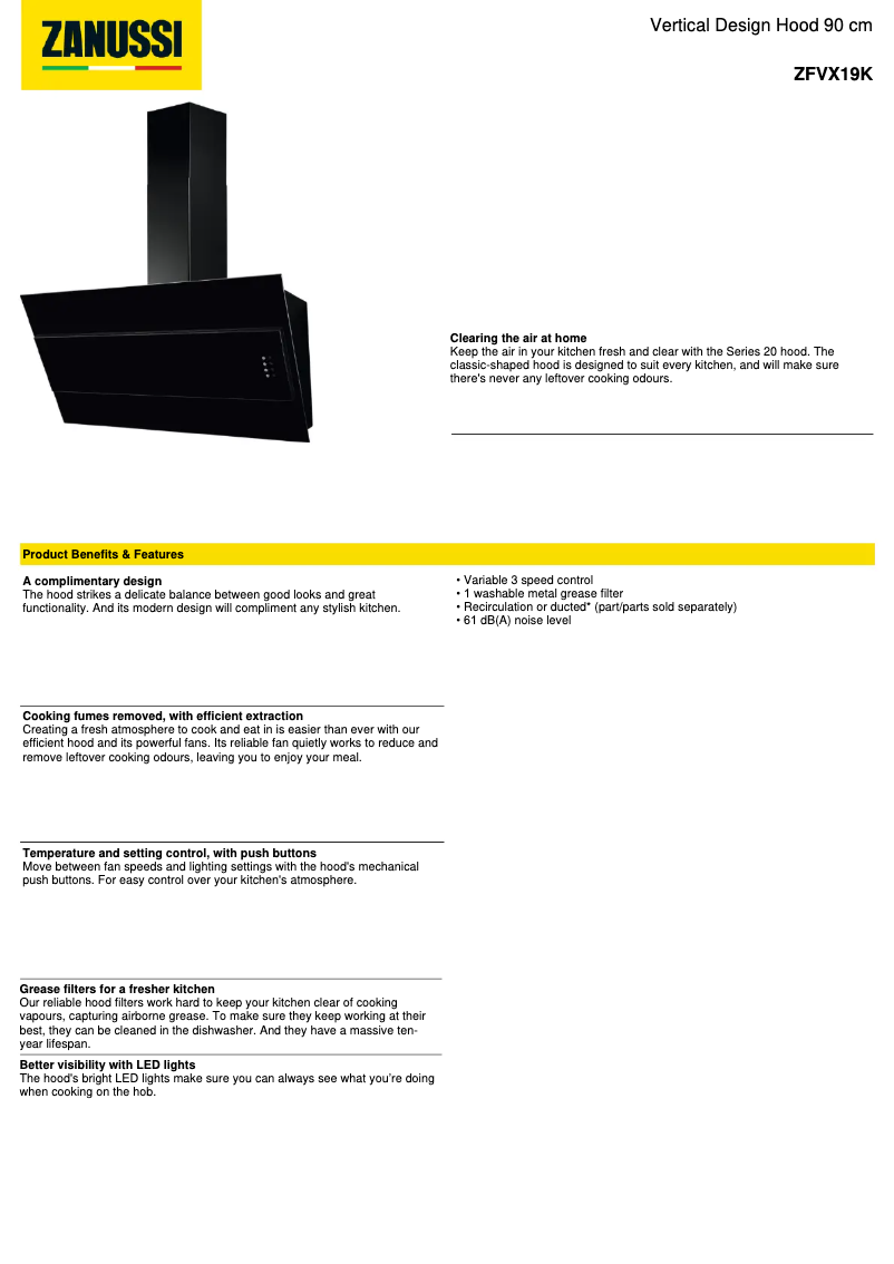 Page n°1 - Fiche technique Zanussi ZFVX19K
