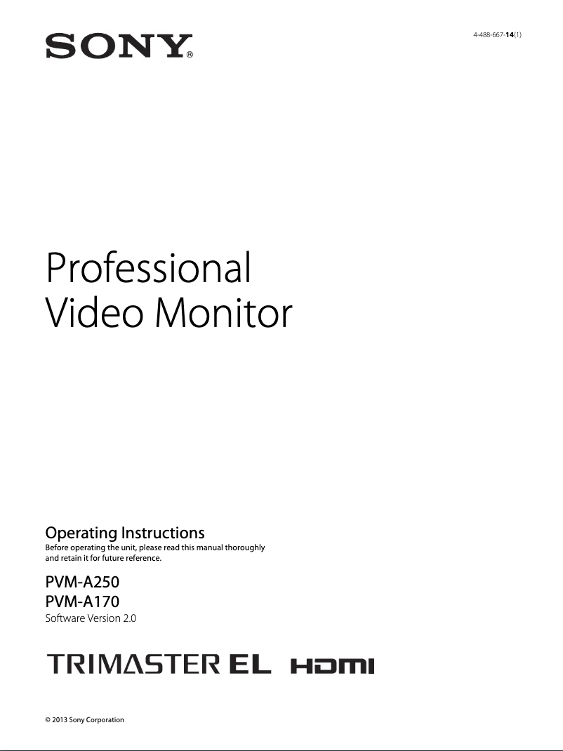 Page n°1 - Manuel utilisateur Sony PVM-A170