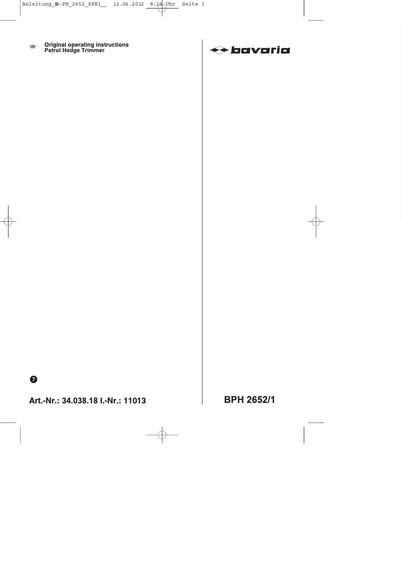 Page 1 de la notice Manuel utilisateur Bavaria BPH 2652/1