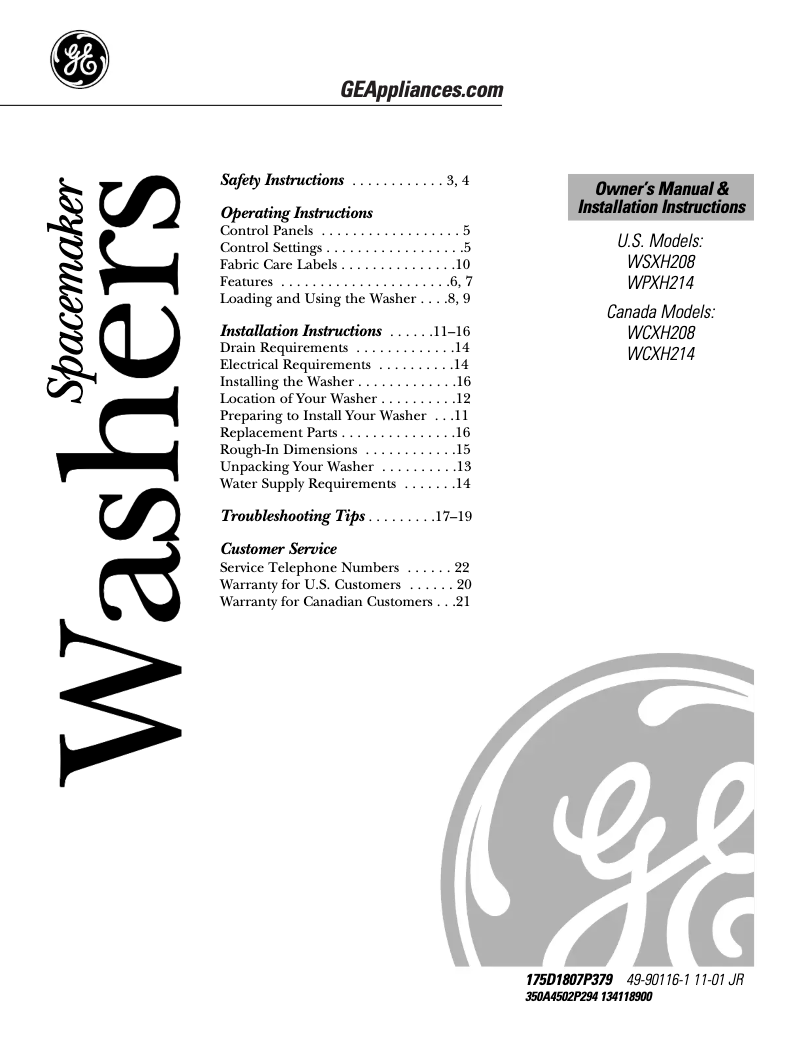 Image de la première page du manuel de l'appareil WCXH208AWW