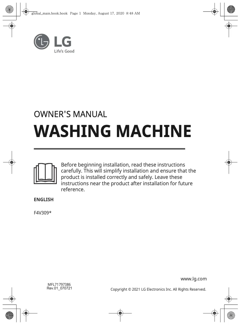 Page 1 de la notice Manuel utilisateur LG F4V309WNW