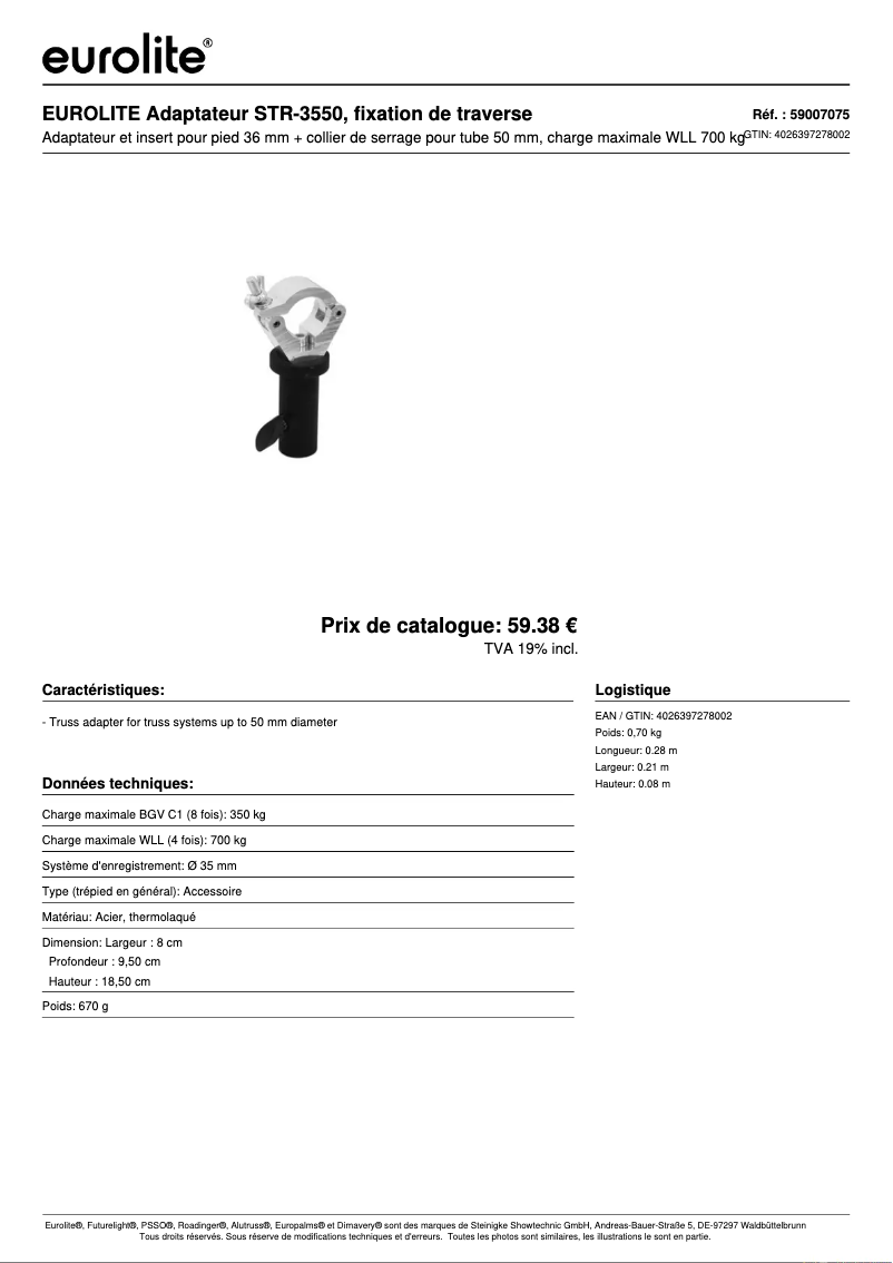 Page n°1 - Fiche technique Eurolite STR-3550