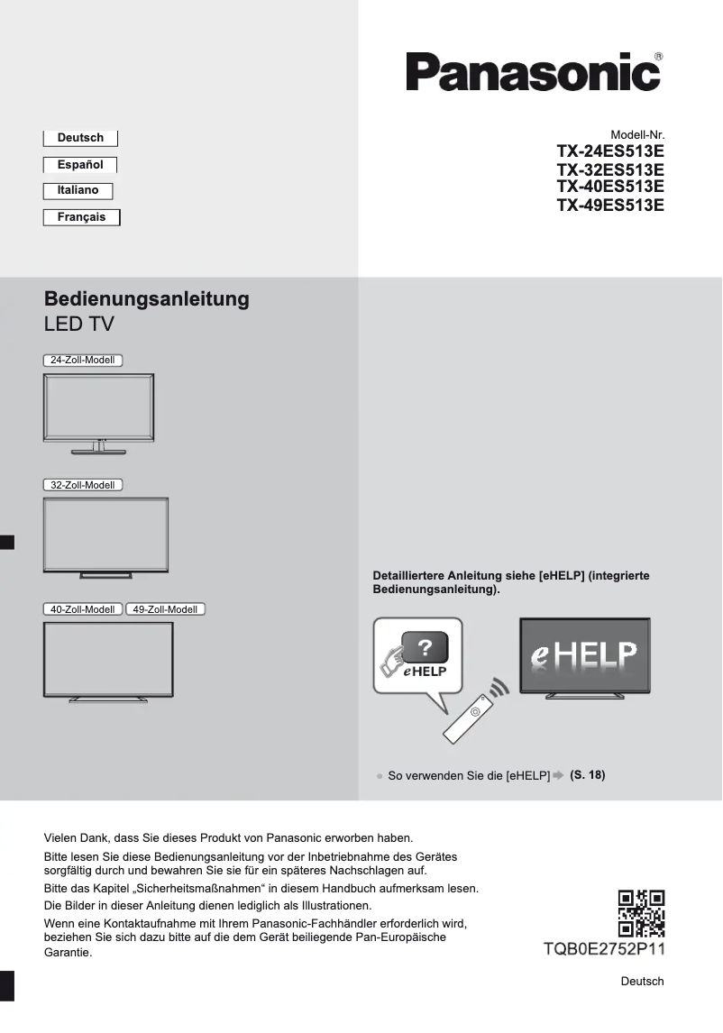 Page 1 de la notice Guide de démarrage rapide Panasonic TX-24ES513E