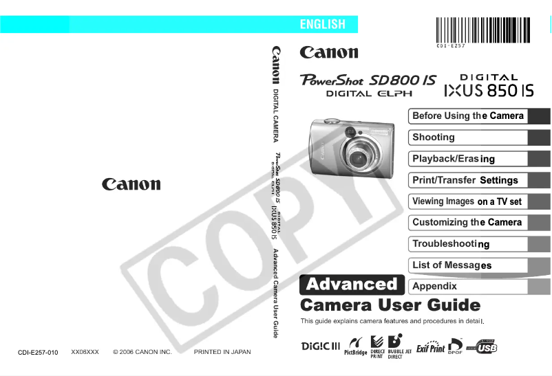 Image de la première page du manuel de l'appareil PowerShot SD800 IS