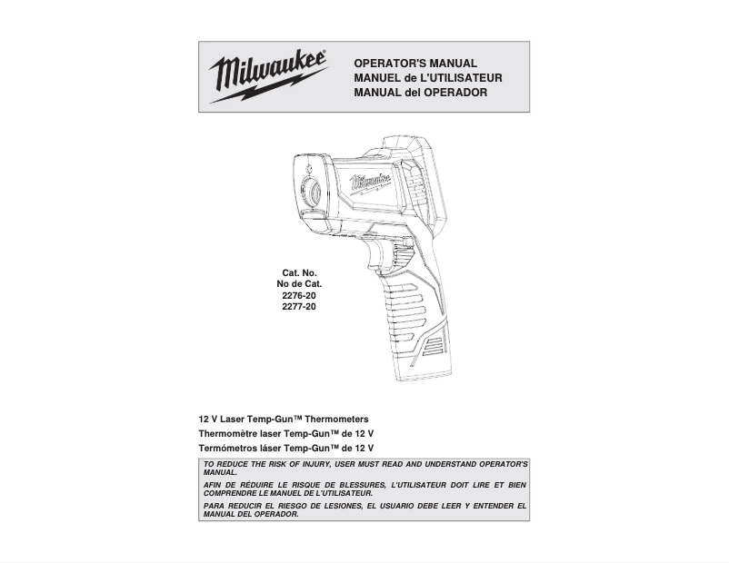 Page 1 de la notice Manuel utilisateur Milwaukee Temp-Gun M12 2277-21