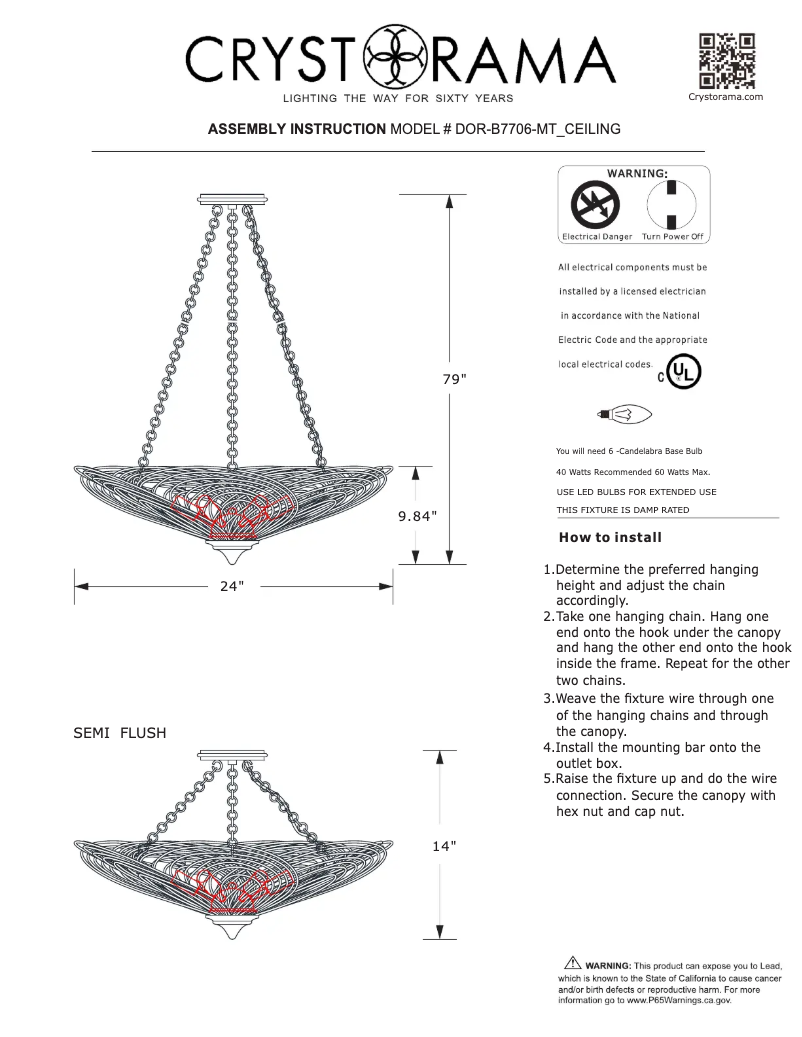 Page 1 de la notice Manuel utilisateur Crystorama Doral DOR-B7706-MT_CEILING