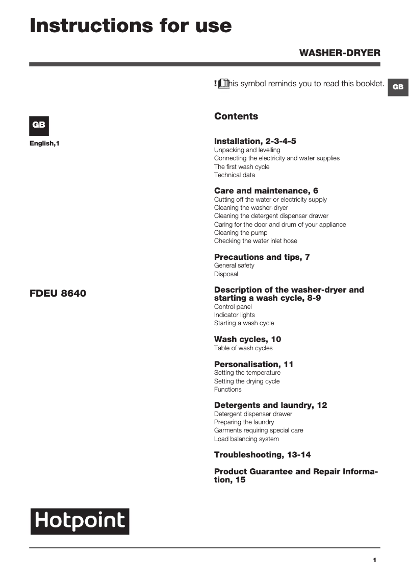 Image de la première page du manuel de l'appareil FDEU 8640 P UK