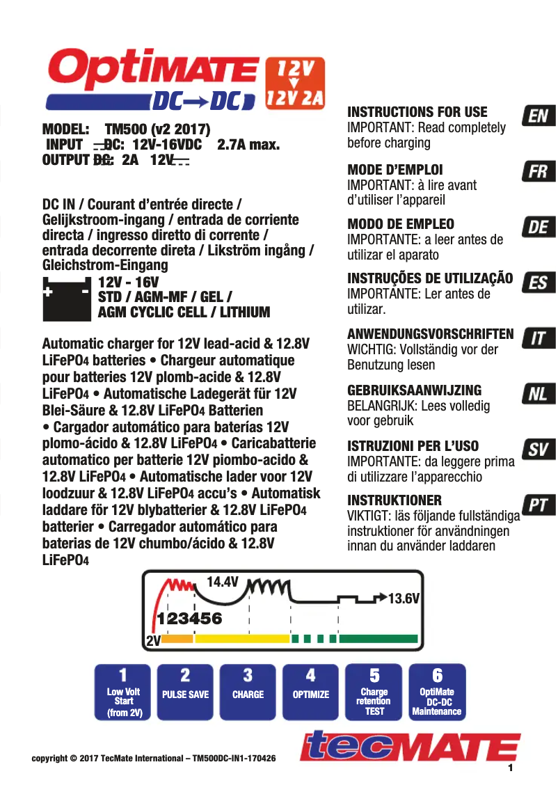 Image de la première page du manuel de l'appareil Optimate DC-DC