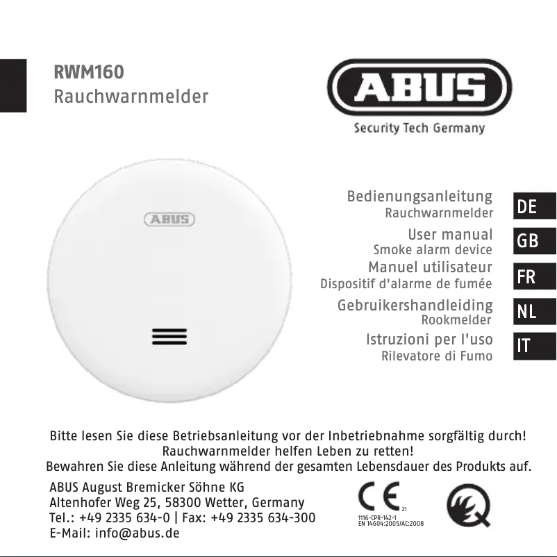 Página 1 del manual Instrucciones / montaje Abus RWM160