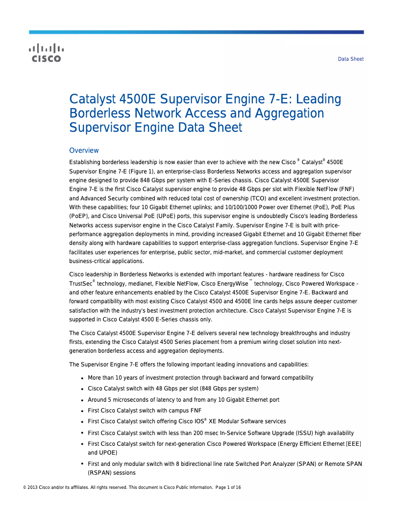 Page 1 de la notice Manuel utilisateur Cisco Catalyst 4500E