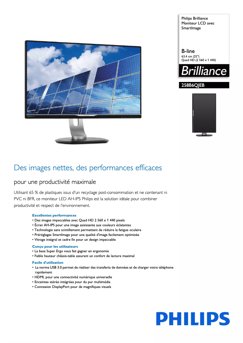 Page 1 of the manual Technical Sheet Philips Brilliance 258B6QJEB