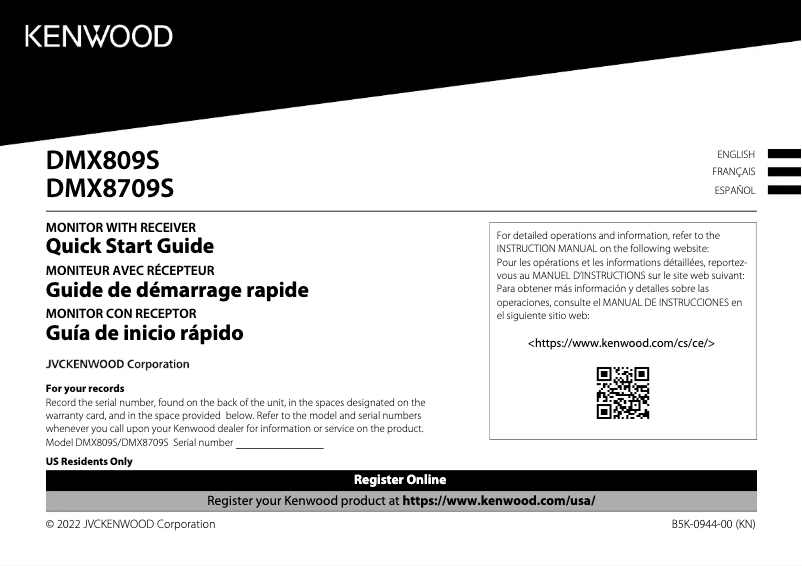 Page n°1 - Guide de démarrage rapide Kenwood DMX8709S