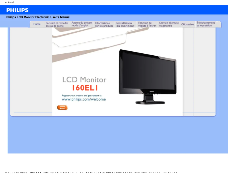 Page n°1 - Manuel utilisateur Philips 160EL1SB