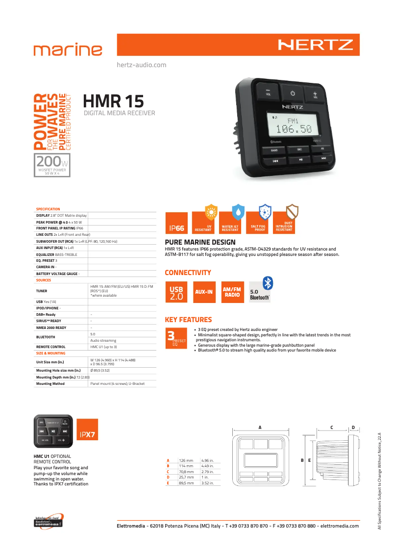 Page 1 de la notice Fiche technique Hertz HMR 15