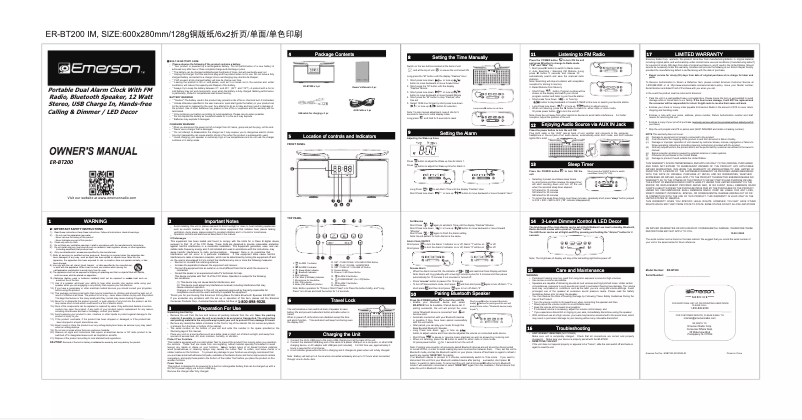 Page n°1 - Manuel utilisateur Emerson ER-BT200