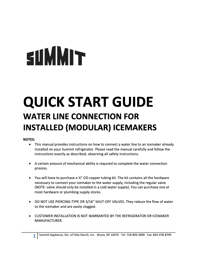Page 1 de la notice Guide d'installation Summit FF1423