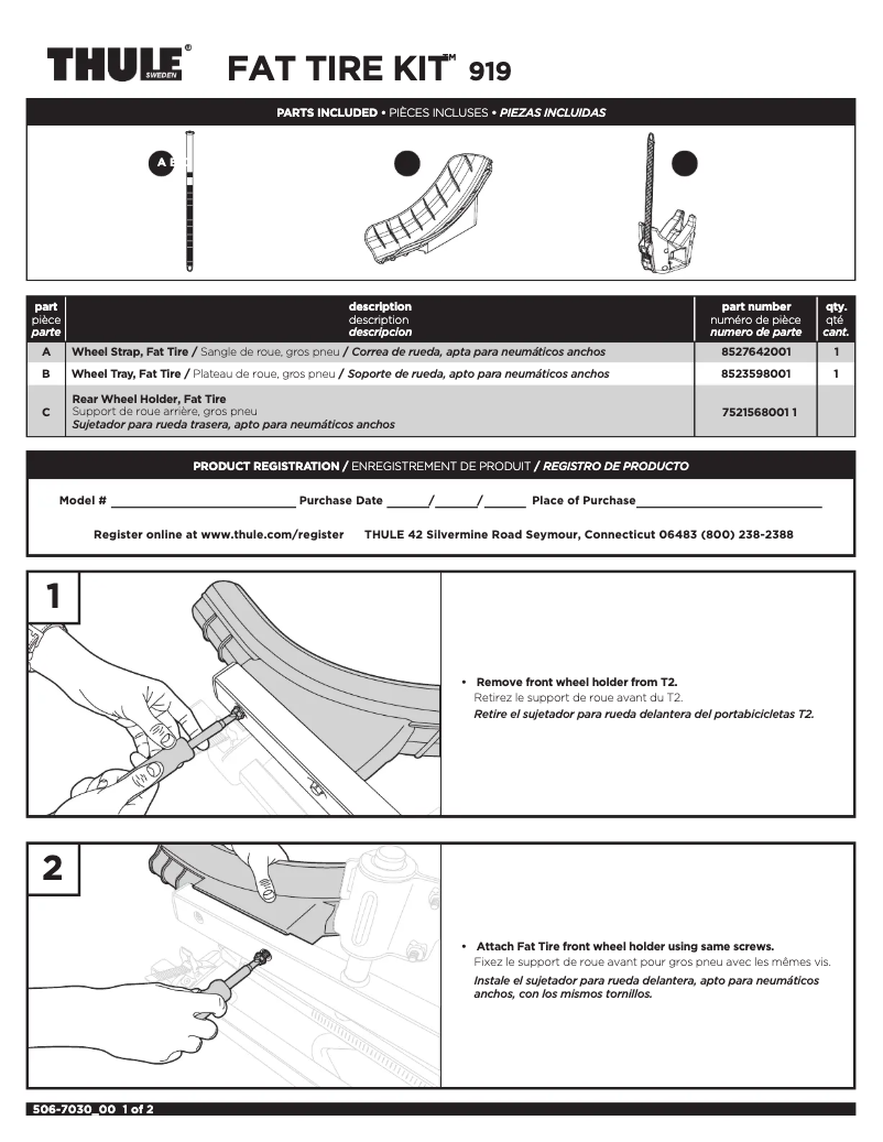Page 1 de la notice Manuel utilisateur Thule Fat Tire Kit 919