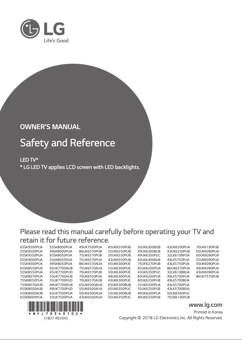Image de la première page du manuel de l'appareil 55UK7700PUD