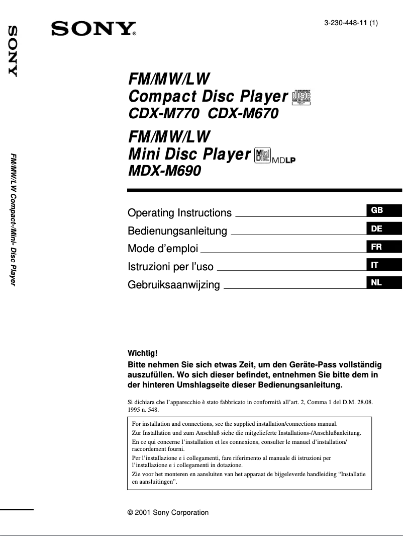 Page 1 de la notice Manuel utilisateur Sony CDX-M670