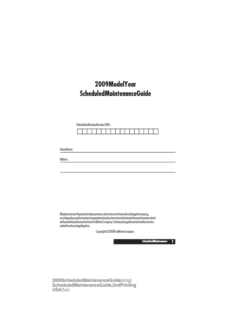 Page n°1 - Manuel d'utilisation et d'entretien Ford E-350 (2009)