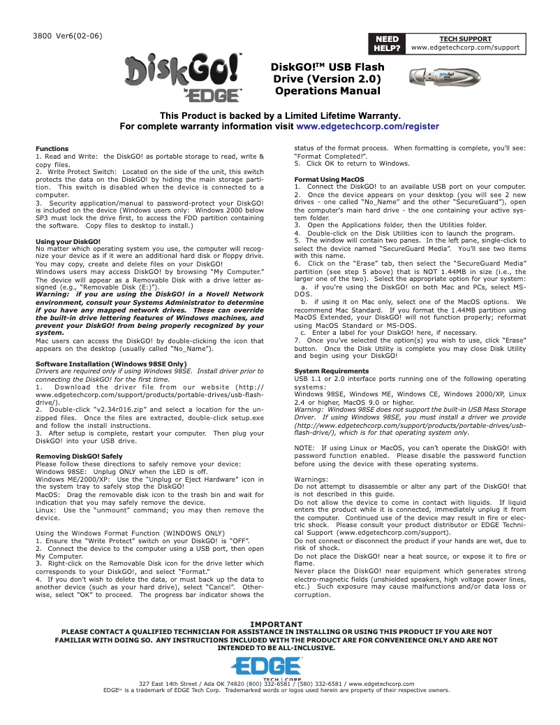 Page n°1 - Manuel utilisateur Edge DiskGO Secure Pro