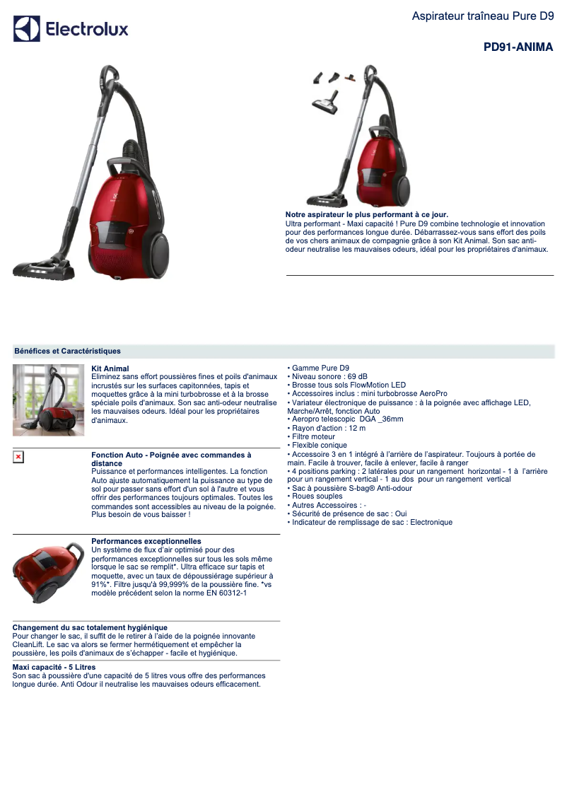 Página 1 del manual Ficha técnica Electrolux PD91-ANIMA