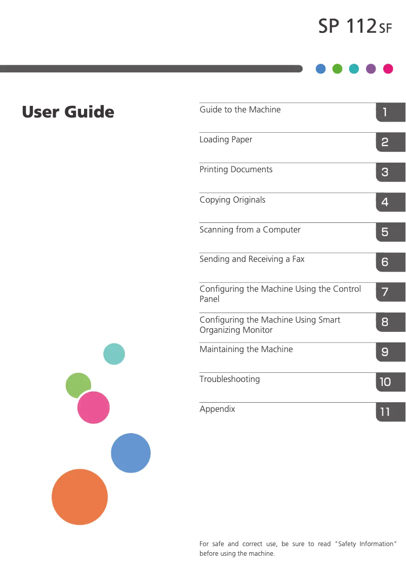 Image de la première page du manuel de l'appareil SP 112SF