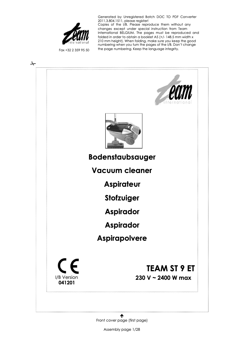 Imagen de la primera página del manual del dispositivo ST 9 ET