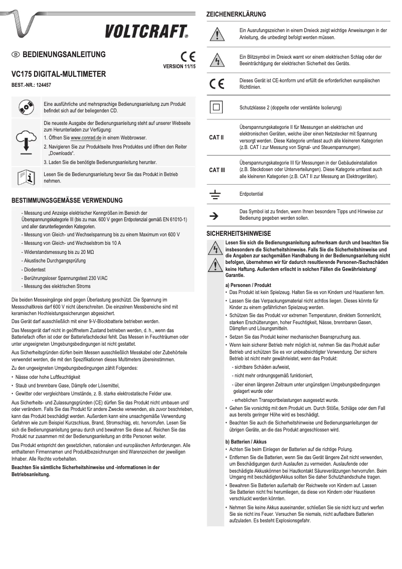 Image de la première page du manuel de l'appareil VC175