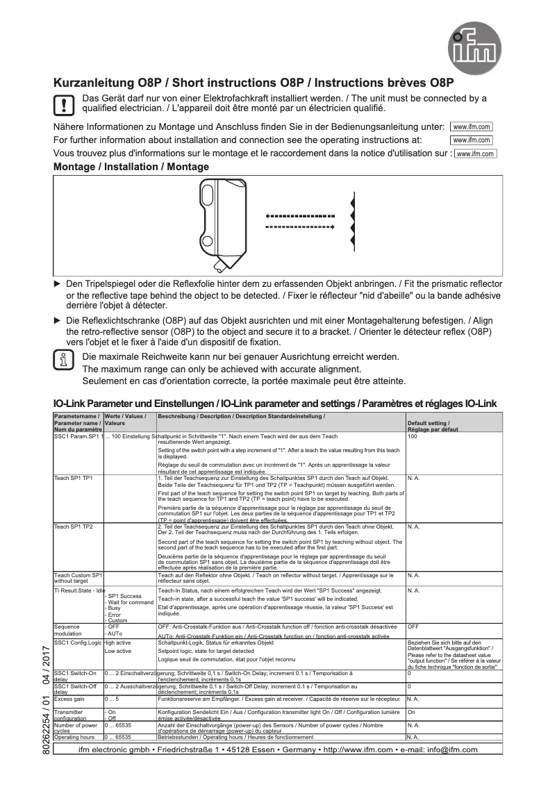 Image de la première page du manuel de l'appareil O8P203