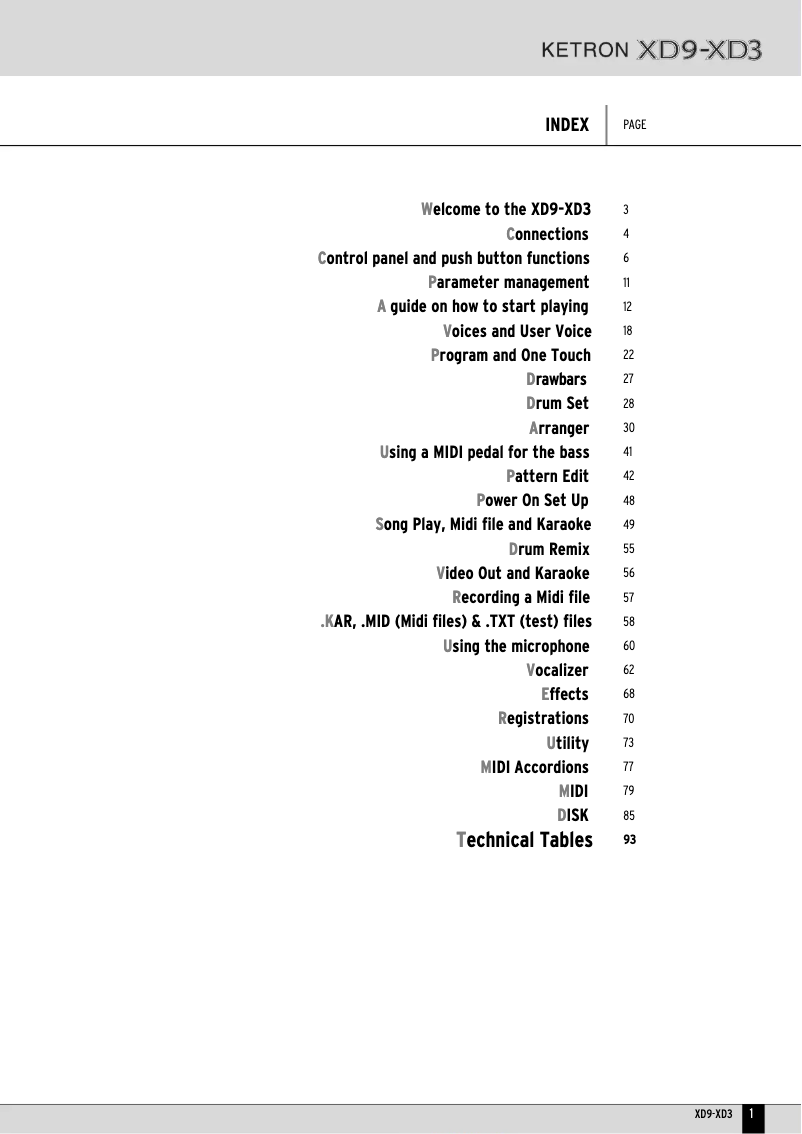 Page 1 de la notice Manuel utilisateur Ketron XD3