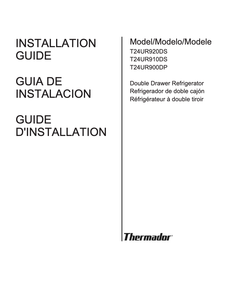 Page 1 de la notice Guide d'installation Thermador T24UR920DS